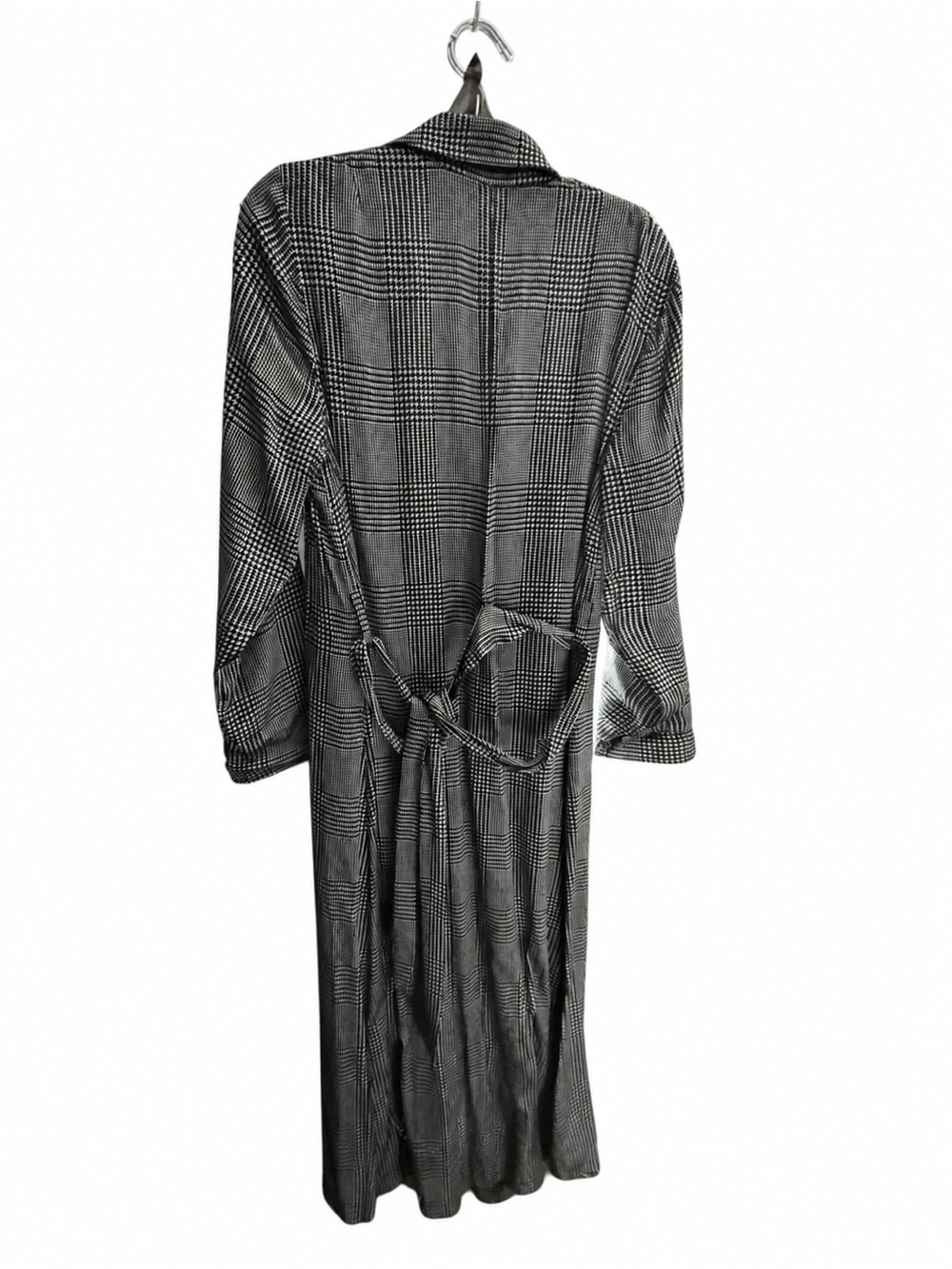 L’AGENCE Moda Houndstooth Plaid Satin Trench Coat Black White NWT Large - Picture 3 of 5